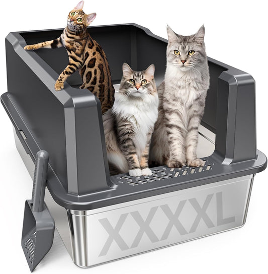 XXL Stainless Steel Cat Litter Box for Large Cats and Multi-Cat Homes