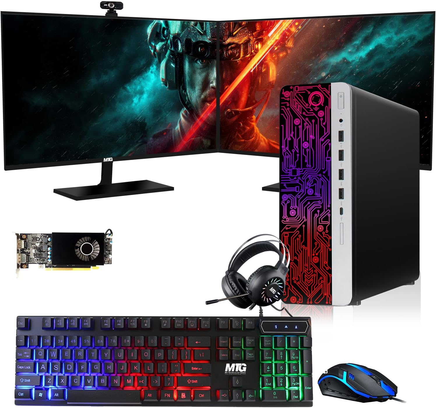 HP G3 Gaming Desktop PC with Dual 27 Inch Monitor Setup