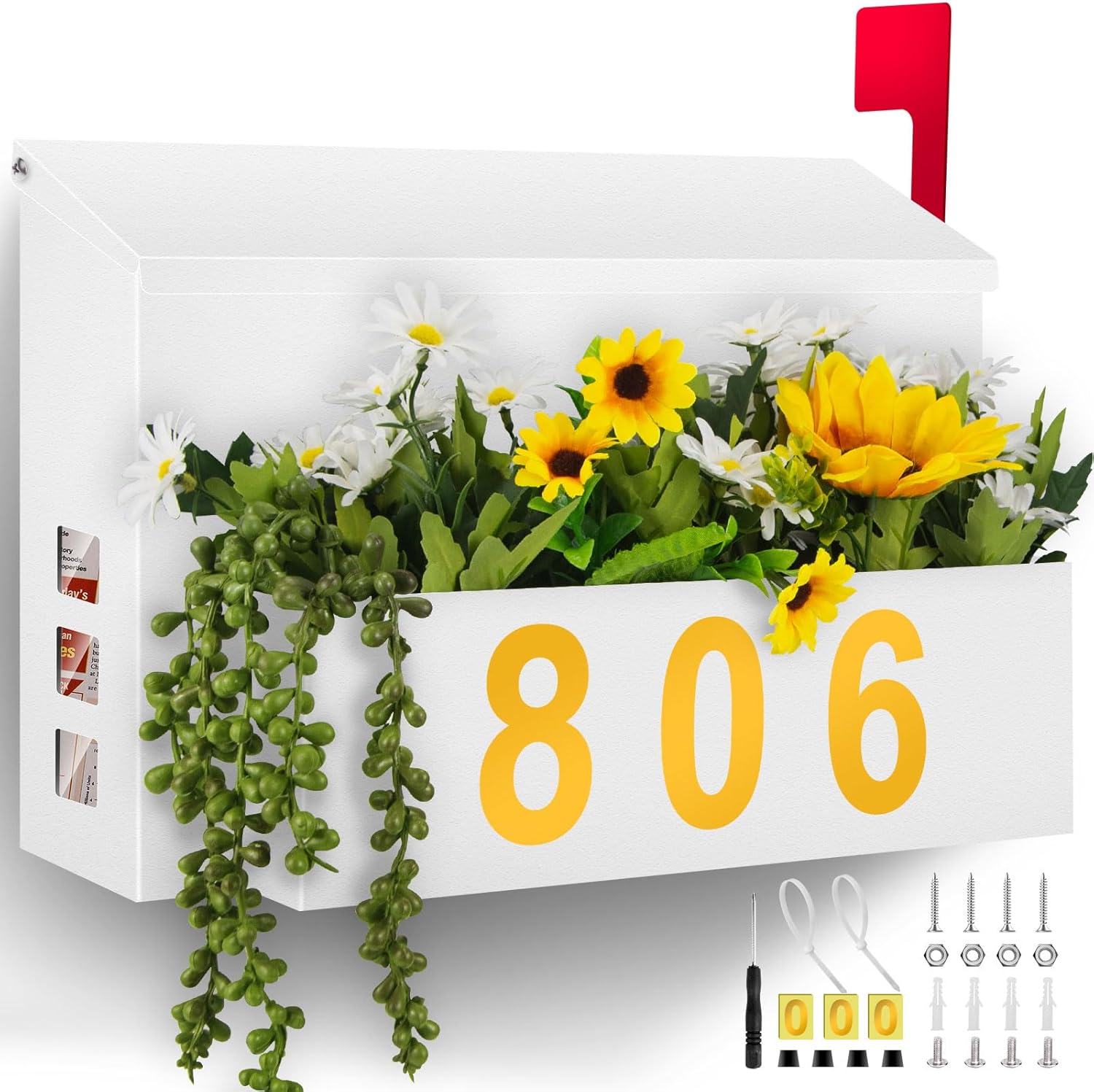 Large Capacity Wall-Mount Mailbox with Planter and Stickers