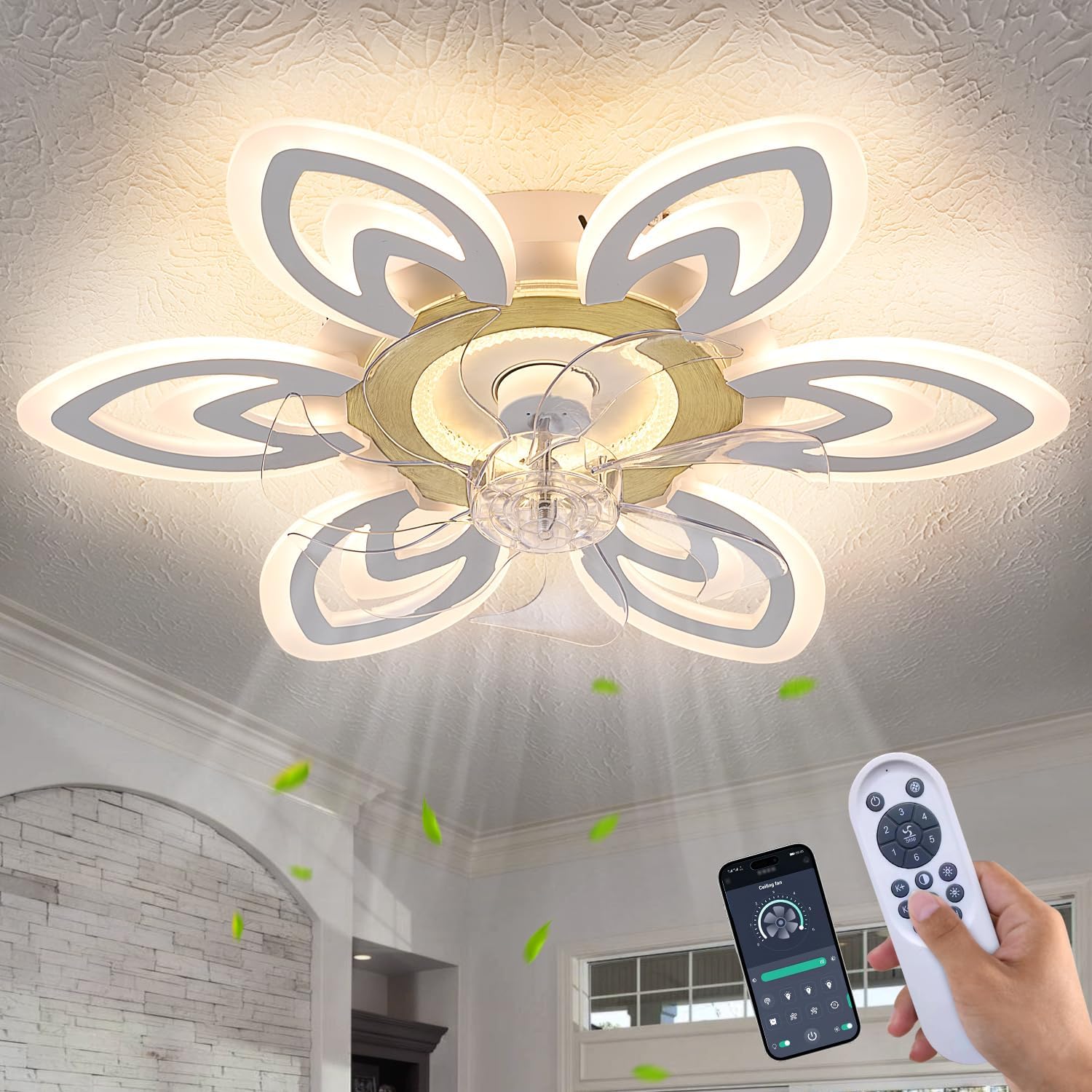 Snowflake Modern Ceiling Fan with Light and Remote Control