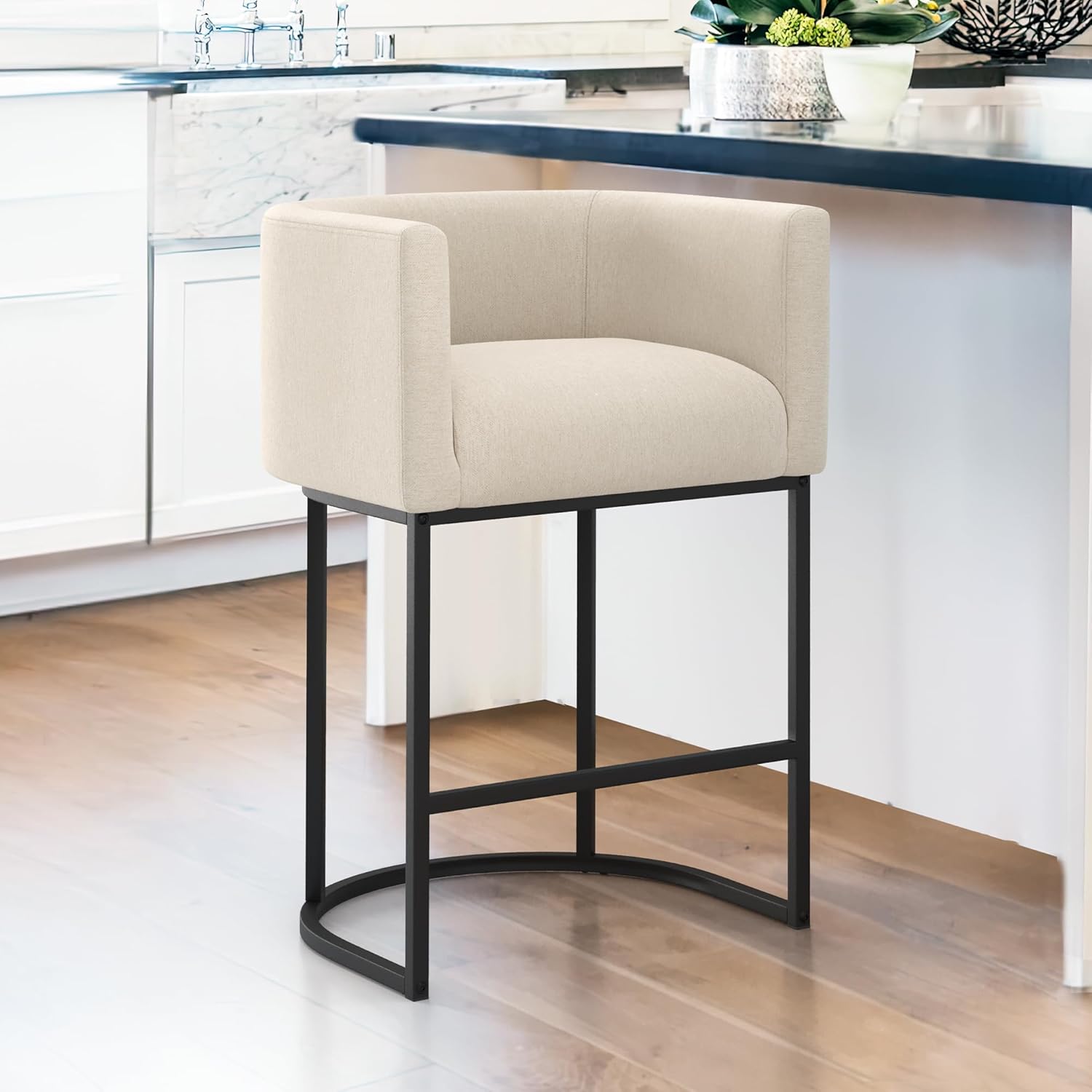Modern Barrel Counter Height Bar Stools with Backrest and Arms