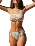 CUPSHE Floral Bandeau Bikini Set - Removable Straps & Mid Rise Fit
