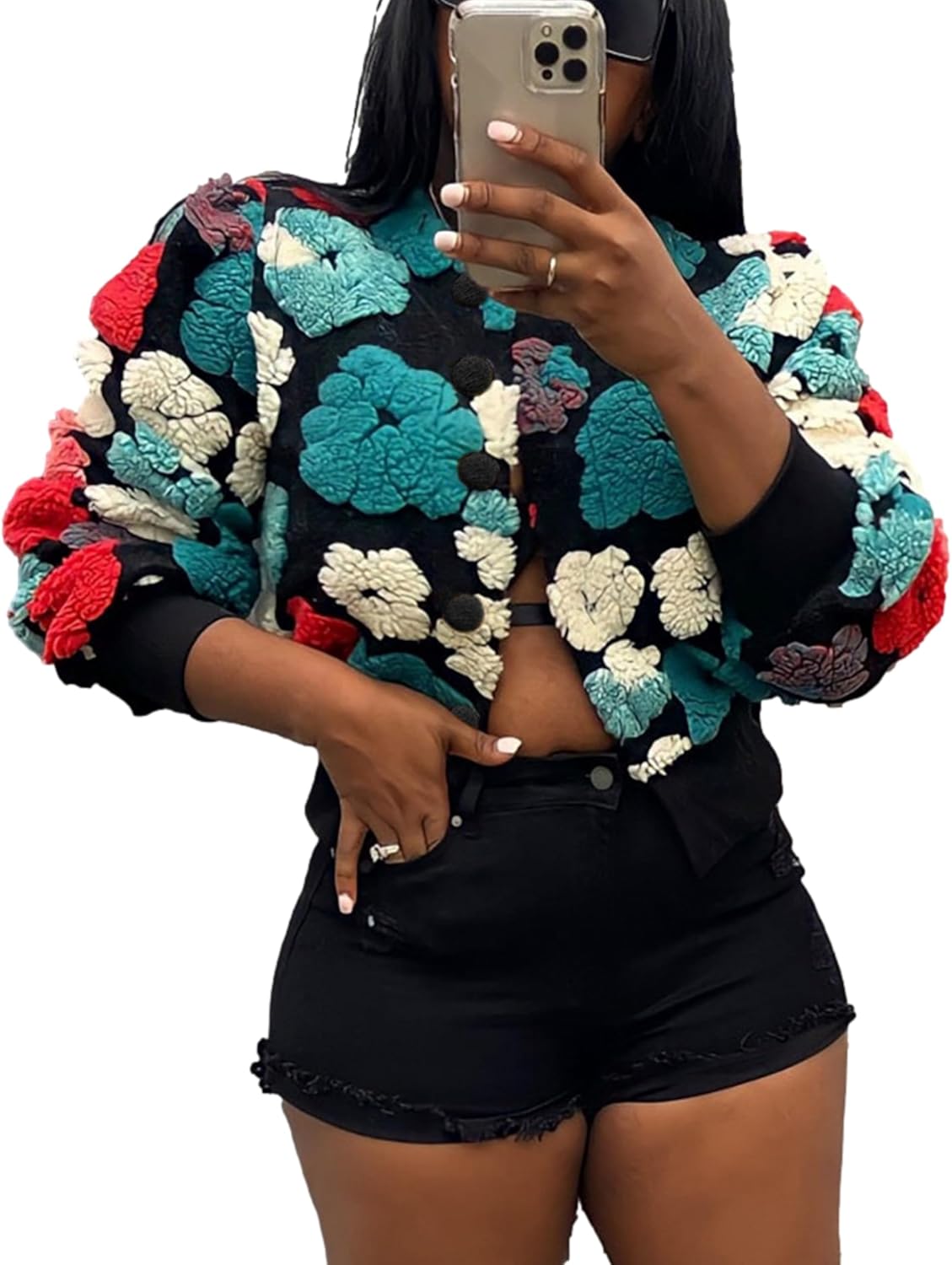 Aimiray Women's Cropped Floral Print Jacket for Stylish Looks