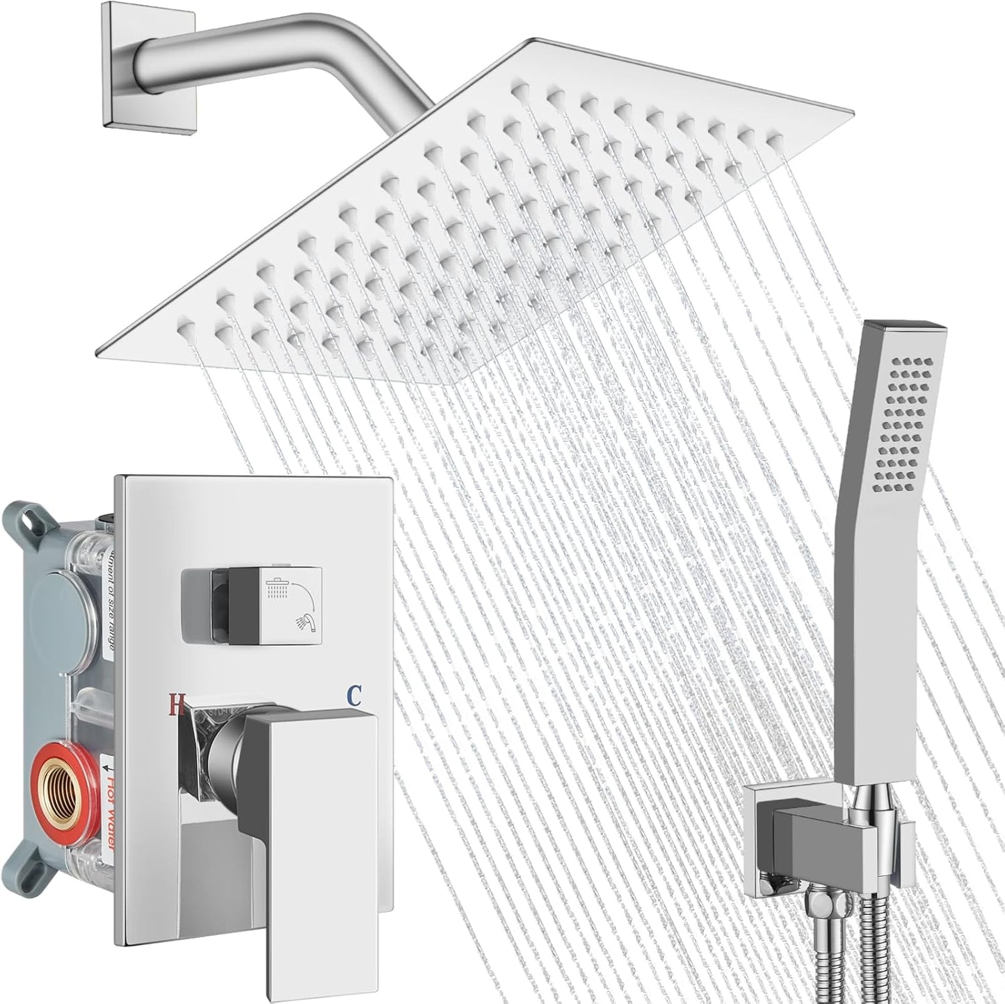 Wall Mount Shower System with 8ft Rain Shower Head and Sprayer