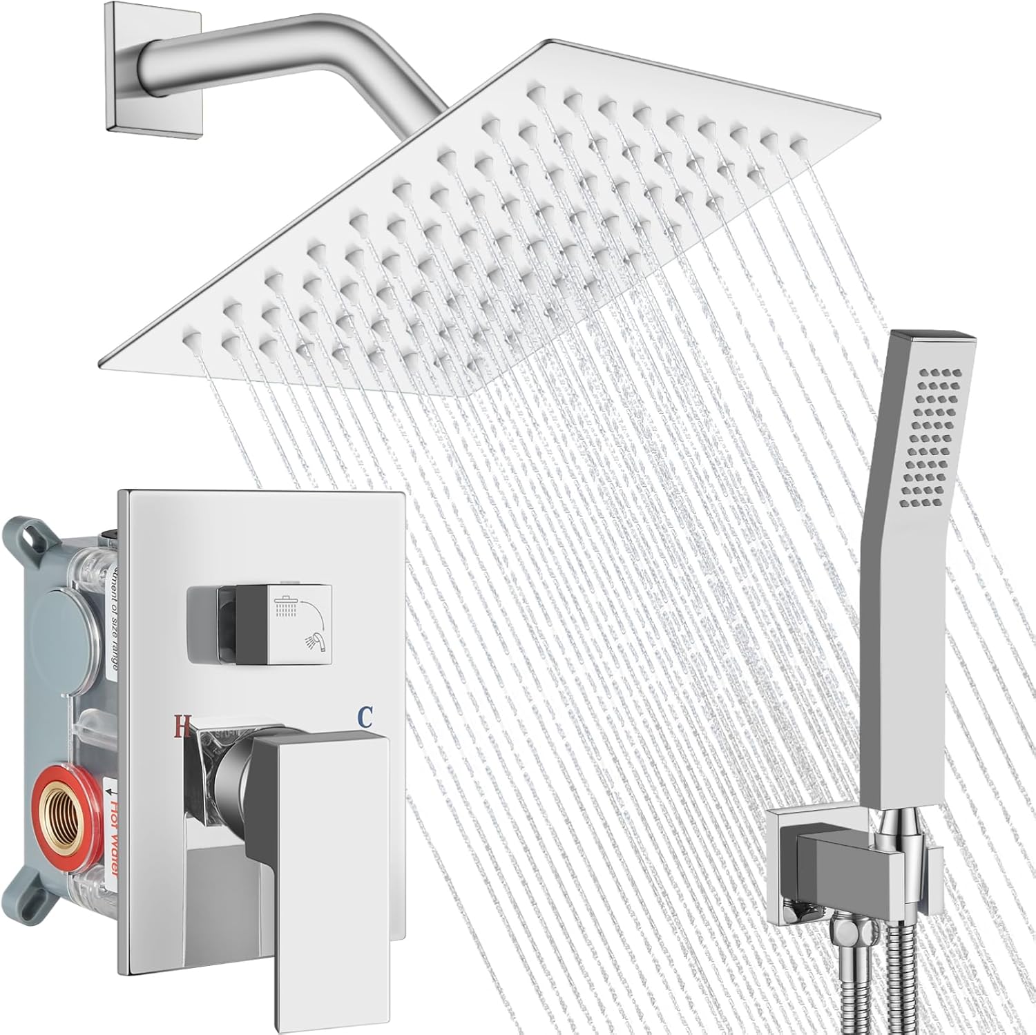 Wall Mount Shower System with 8ft Rain Shower Head and Sprayer