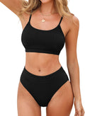 Women's Textured High Waisted Bikini Set - Scoop Neck Two Piece