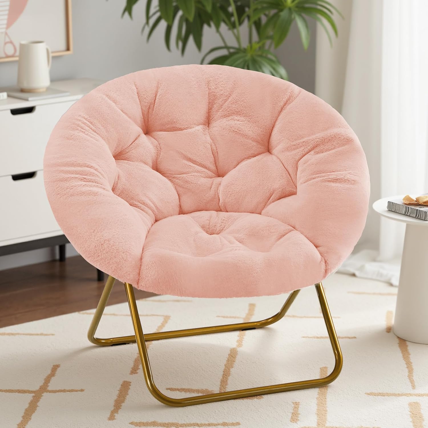 Sweetcrispy Saucer Chair - Cozy Faux Fur Folding Lounge Chair