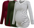 Smallshow V-Neck Maternity Shirt Long Sleeve Ruched Pregnancy Top