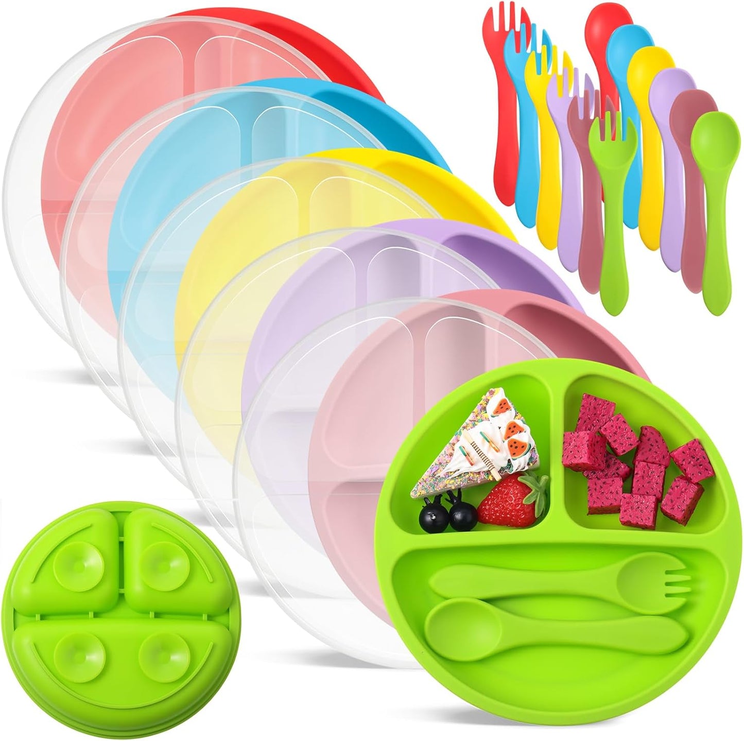 Meanplan 6 Pack Suction Plates for Toddlers with Lids