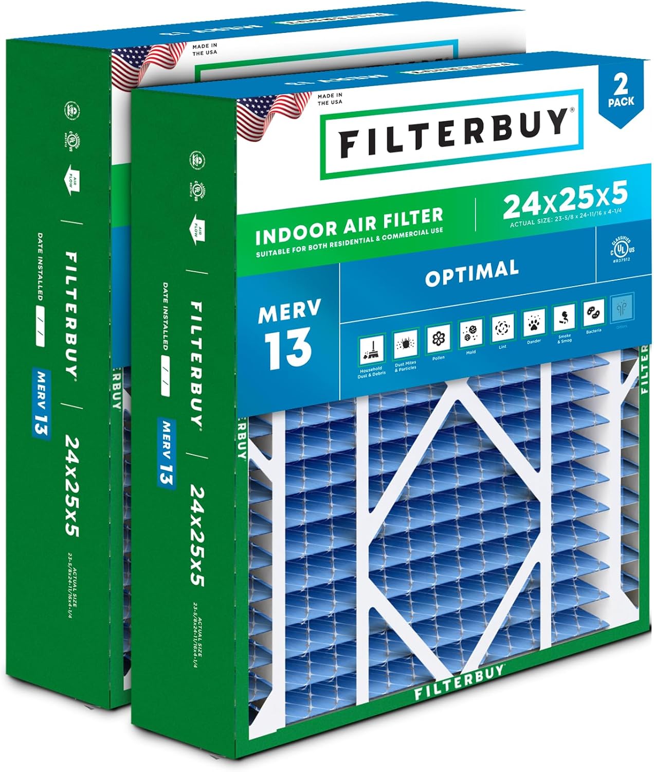 24x25x5 Air Filter MERV 13 for Optimal Smoke & Allergy Defense