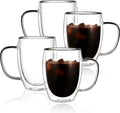 12oz Double Walled Glass Coffee Mugs 4-Pack - Insulated Clear Cups