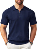 COOFANDY Zipper Polo Shirt - Ribbed Knit Casual Golf Polo