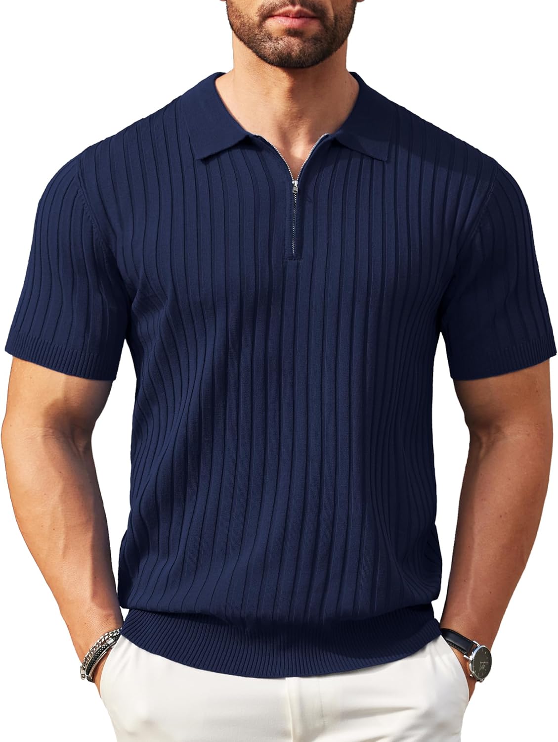 Stylish Zipper Polo Shirt for Men - Casual Golf Knit Tee