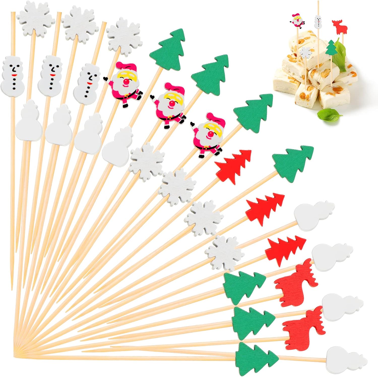 Handmade Christmas Cocktail Picks - Festive Santa Claus & Snowman Designs - 140 Pcs