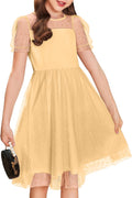 Girls Contrast Mesh Puffy Sleeve A-Line Dress - Party Ready