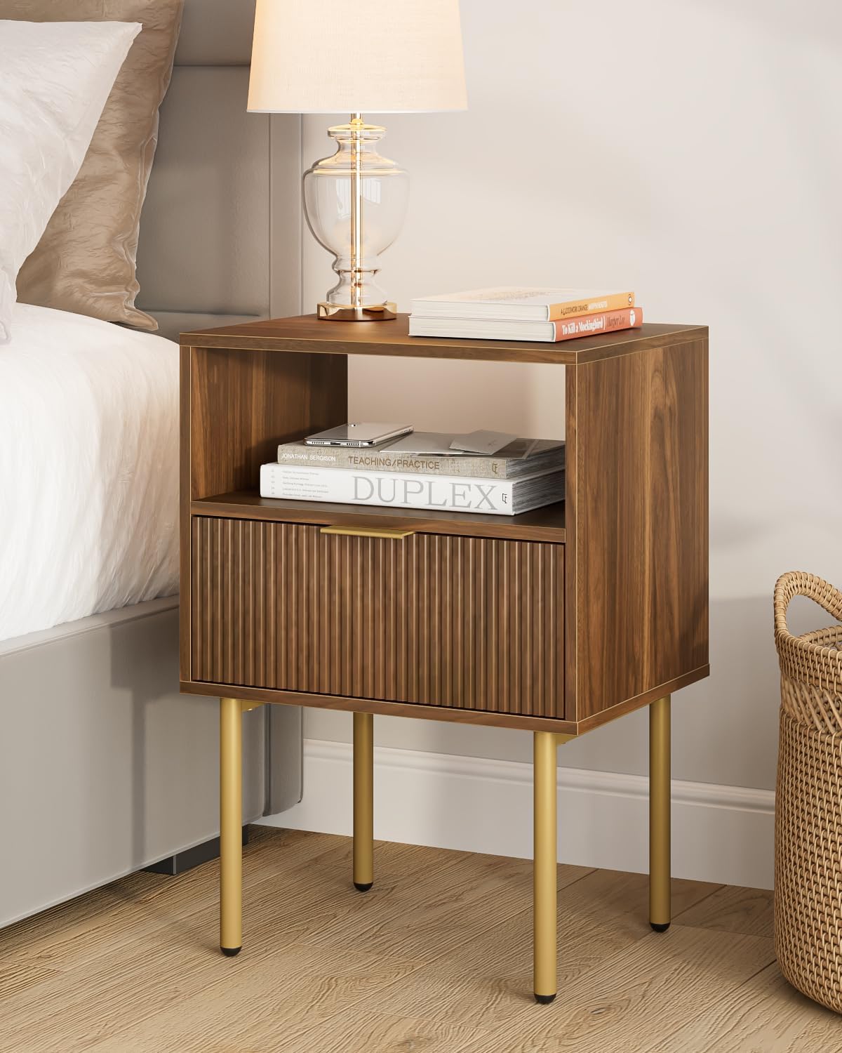 Masupu Night Stand - Mid-Century Modern Bedside Table with Storage