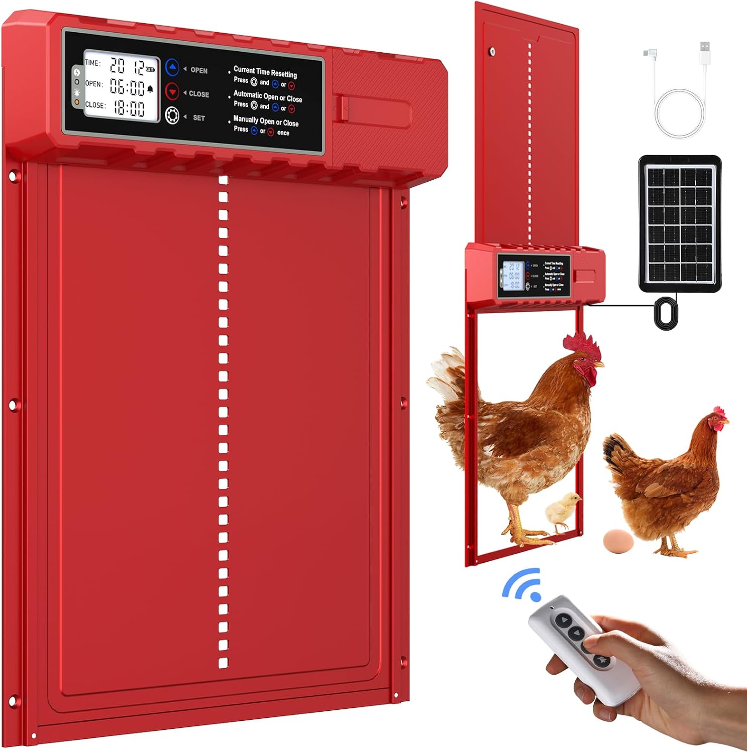 Automatic Chicken Coop Door Solar Powered for XL Hens Safety