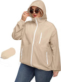 Plus Size Womens Waterproof Rain Jacket with Hood XL-5XL - Packable