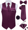 Mens Satin Suit Vest and Tie Set 8PCS Solid Waistcoat and Bowtie