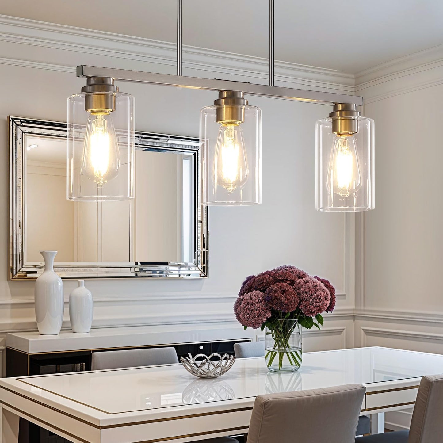 Modern Brushed Nickel Island Light for Kitchen and Dining Room