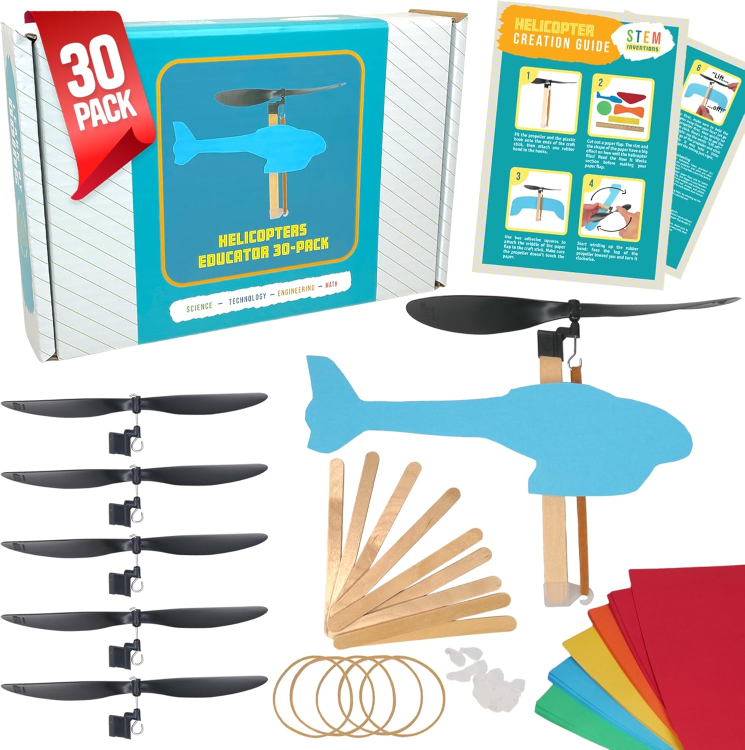 Rubber Band Helicopter Kit for Kids - Build 30 DIY Helicopters