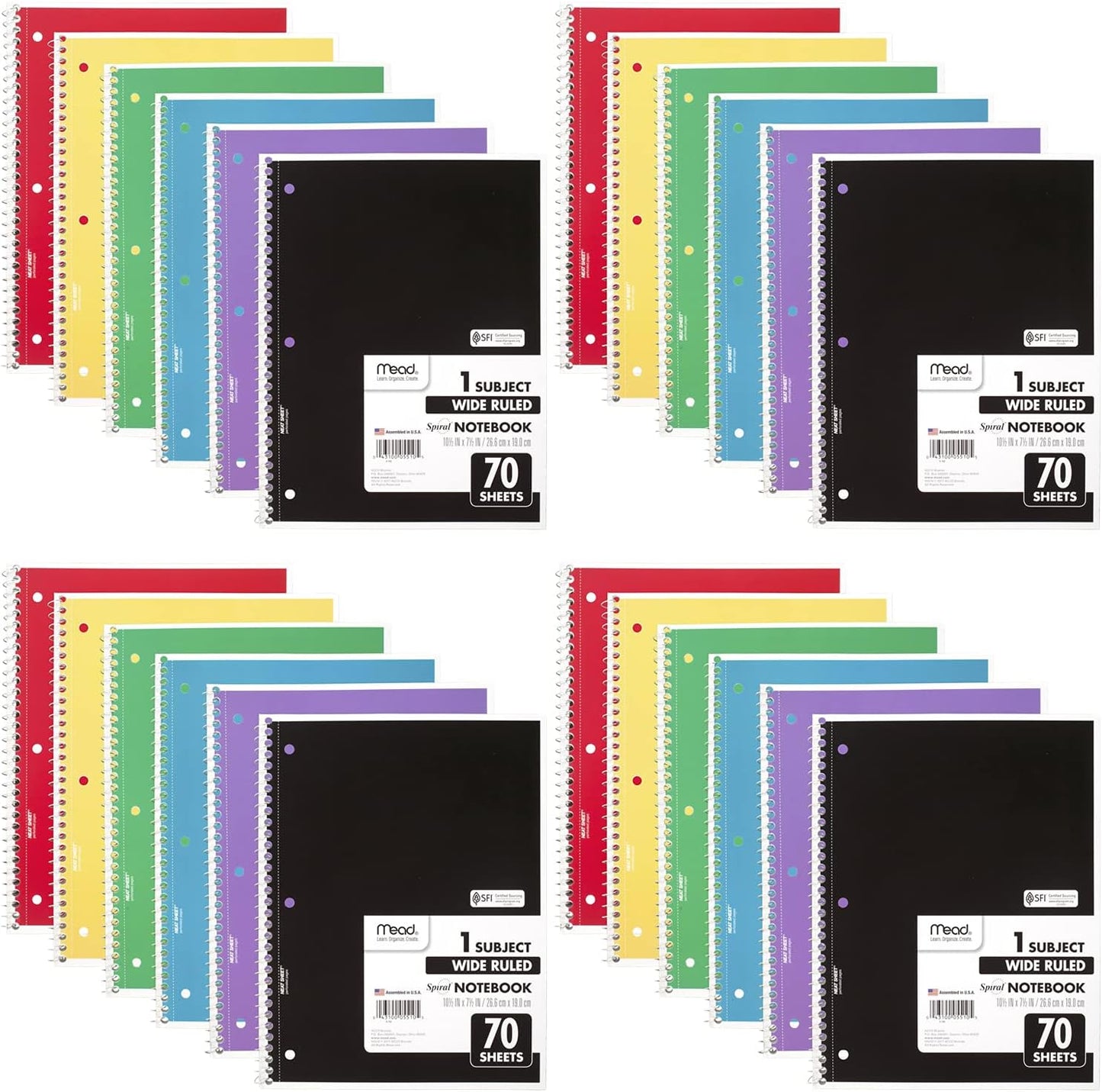 Mead Spiral Notebook 24 Pack - Wide Ruled - 70 Sheets - Versatile & Colorful