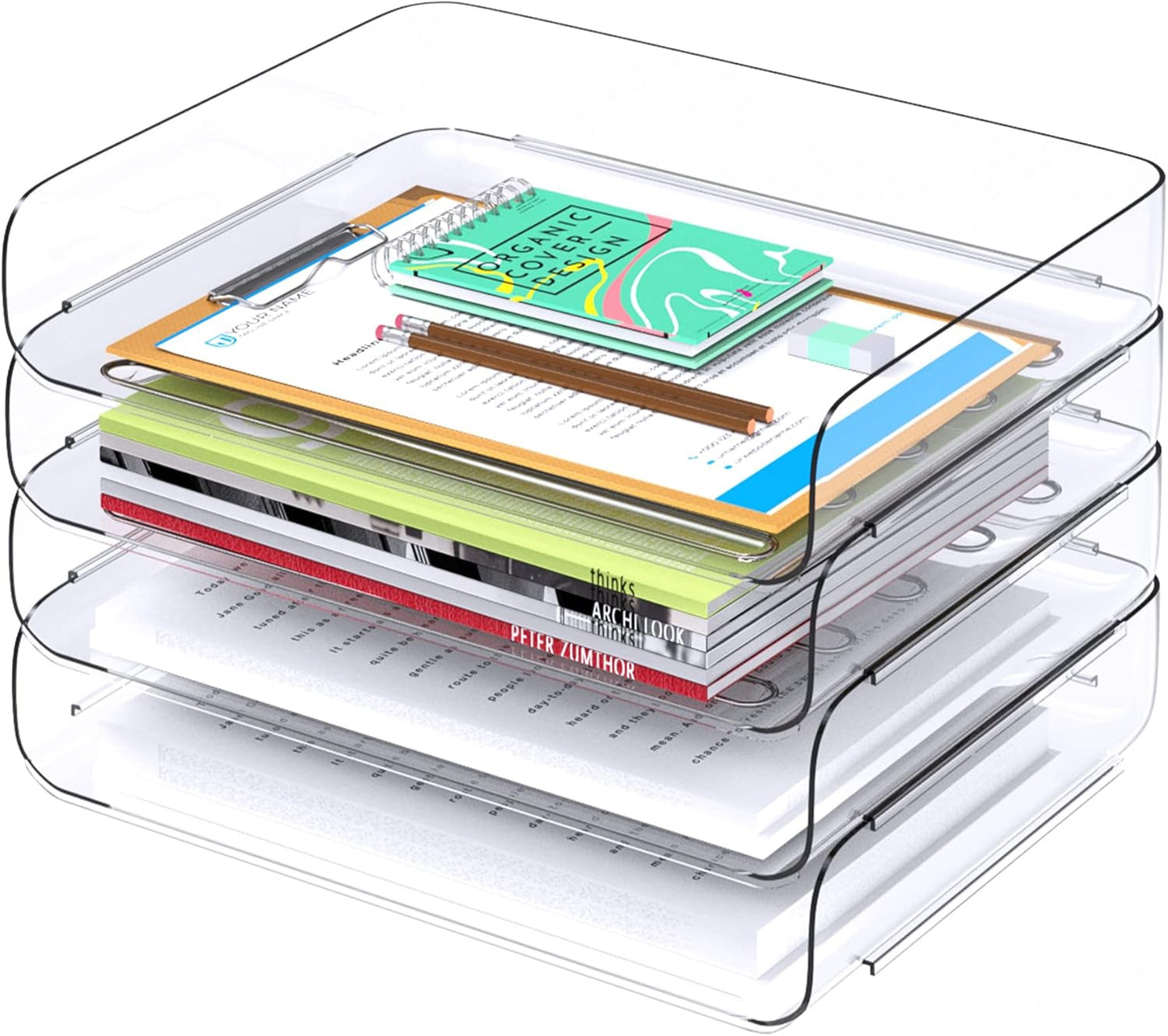 Tomorotec Desk Letter Tray Set - Clear A4 Stackable Organizer