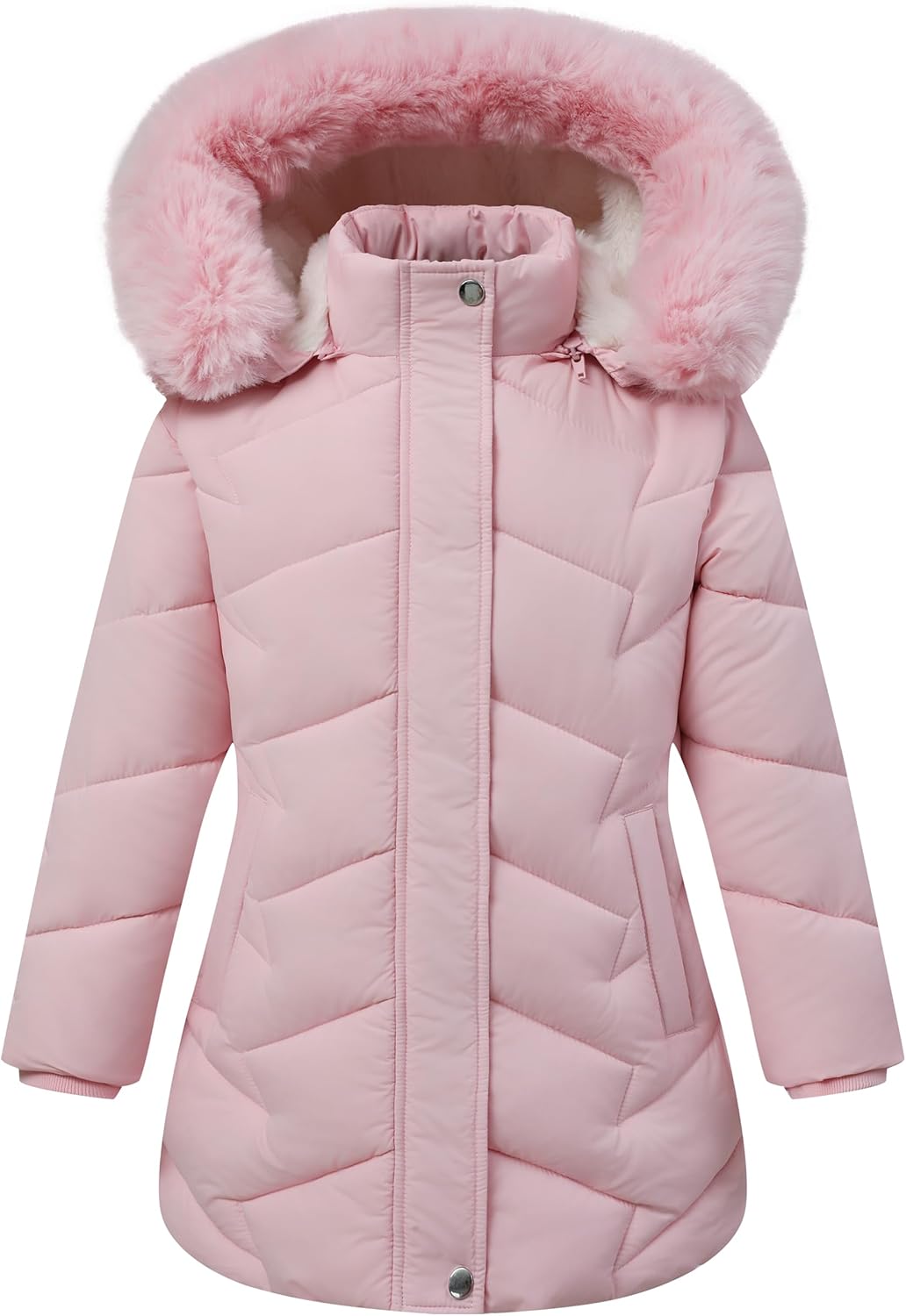 Girls Winter Down Coat with Detachable Fur Hood for Comfort