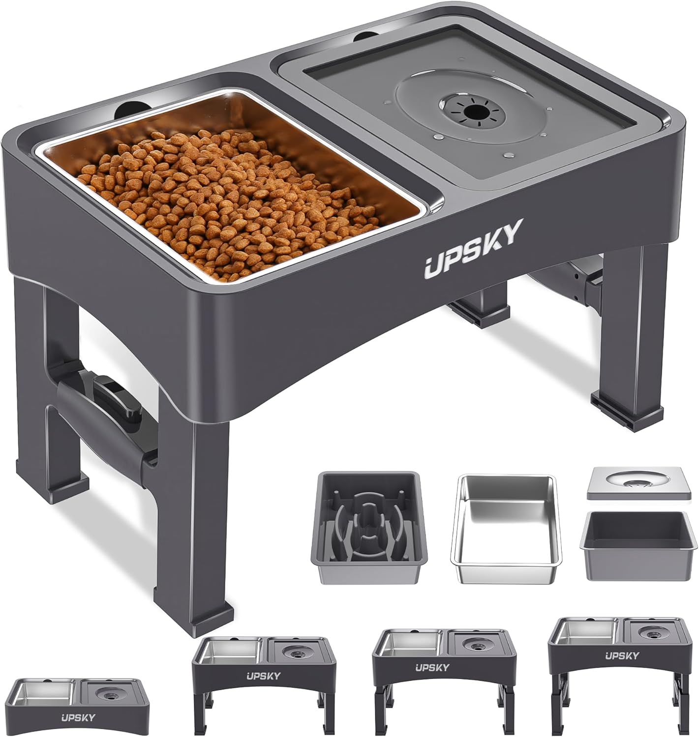 UPSKY 3-in-1 Elevated Dog Bowls with Adjustable Stand and No Spill