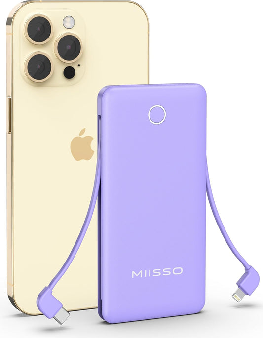 miisso 10000mAh Slim Portable Charger with Built-in Cable