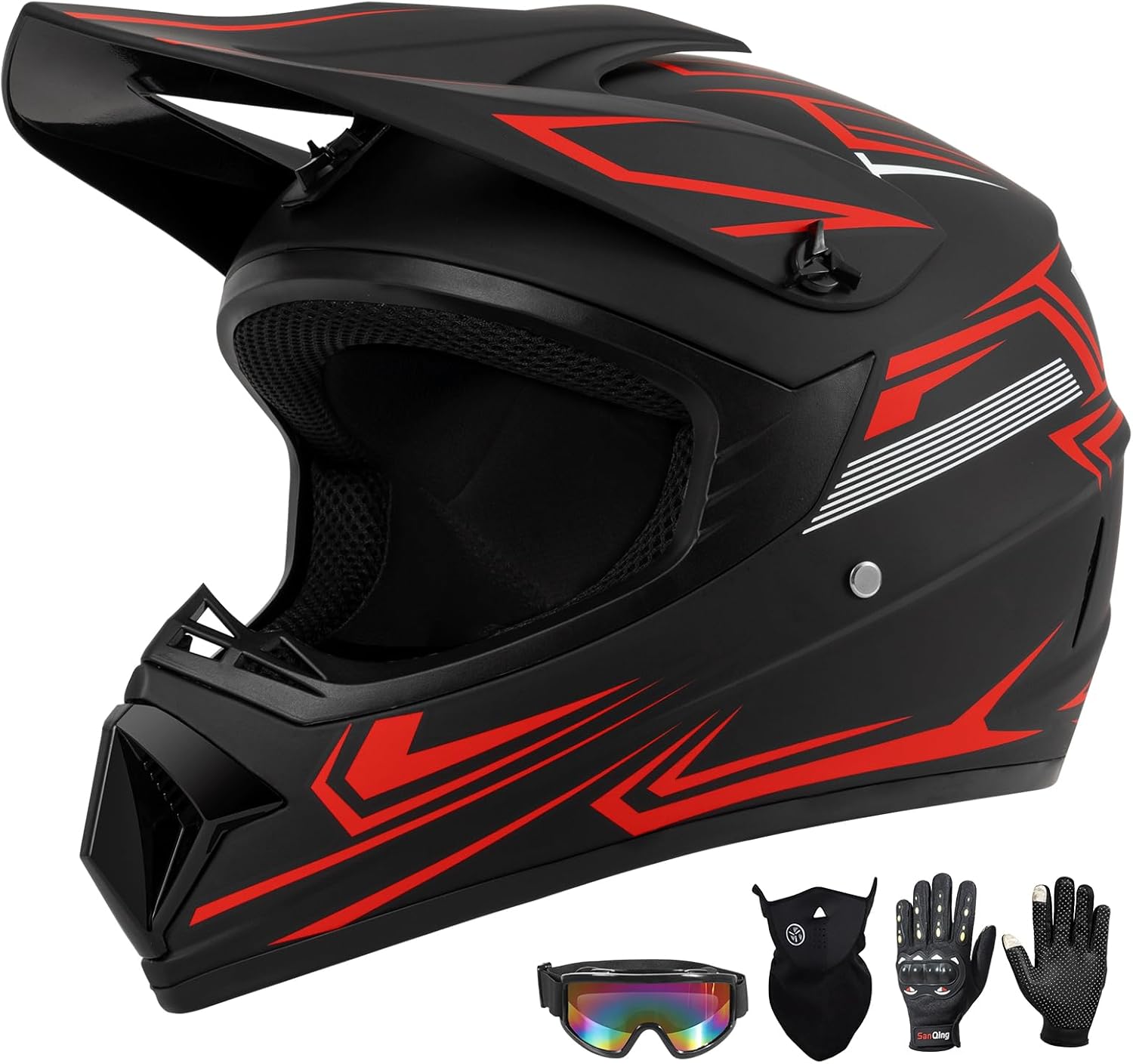 Youth Kids Dirt Bike Motocross Helmet Set with Goggles and Gloves