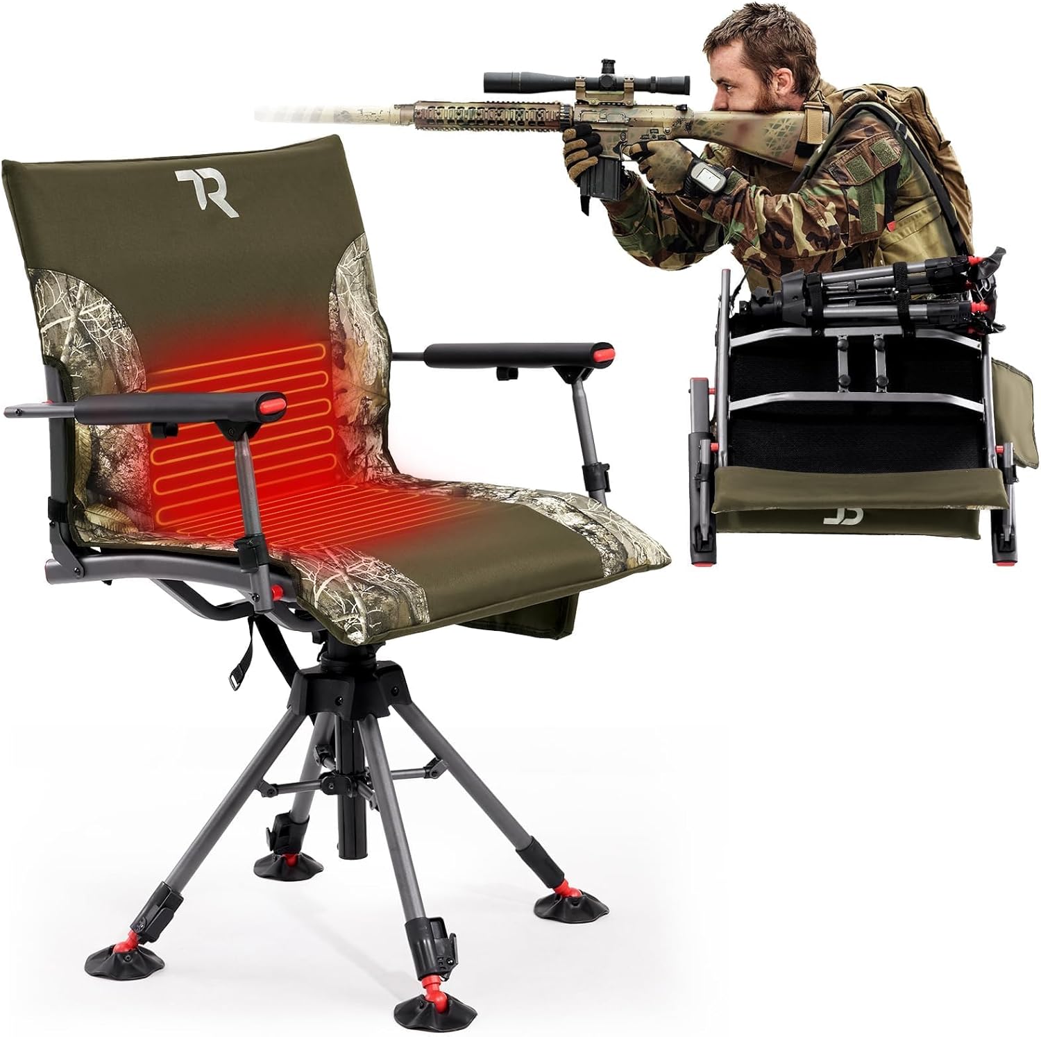 TR 360 Degree Swivel Heated Hunting Chair with Adjustable Legs