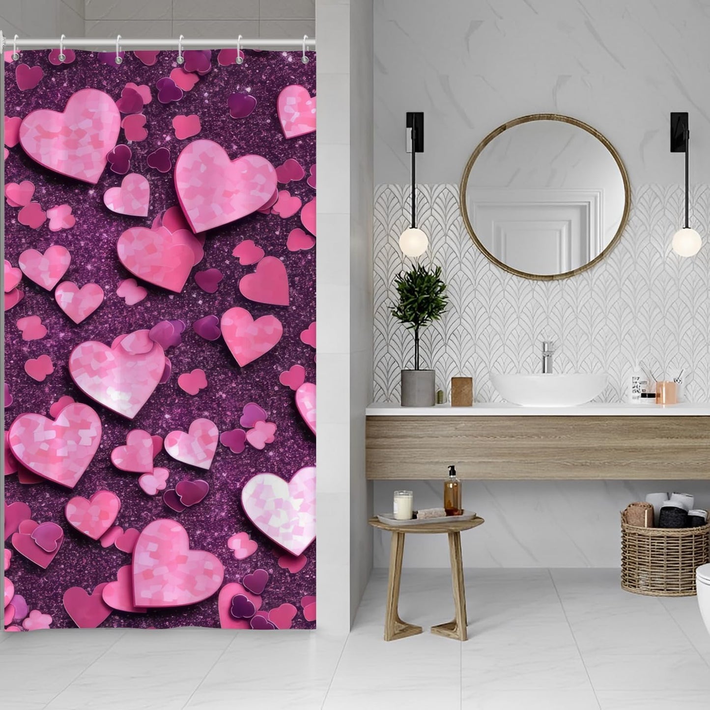 36x72 Pink Love Hearts Shower Curtain