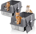 Extra Large Steel Cat Litter Box with High Sides for Comfort