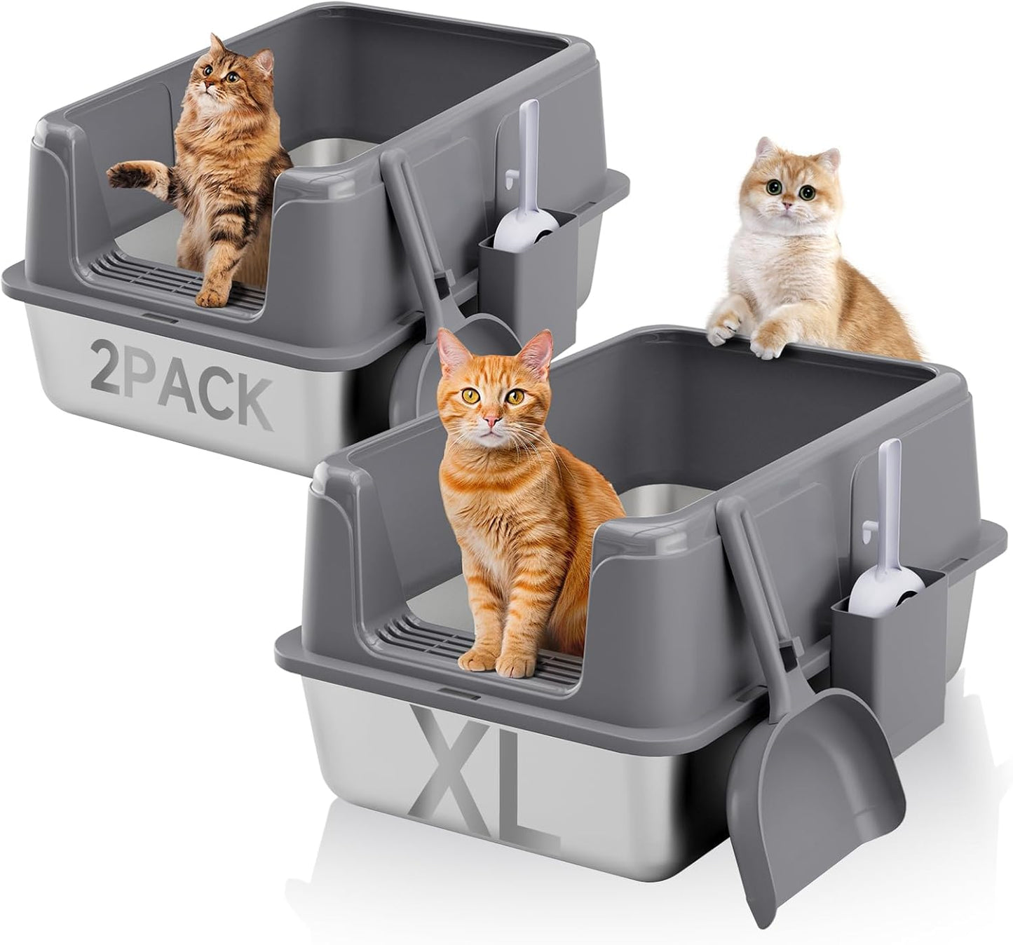 Extra Large Steel Cat Litter Box with High Sides for Comfort