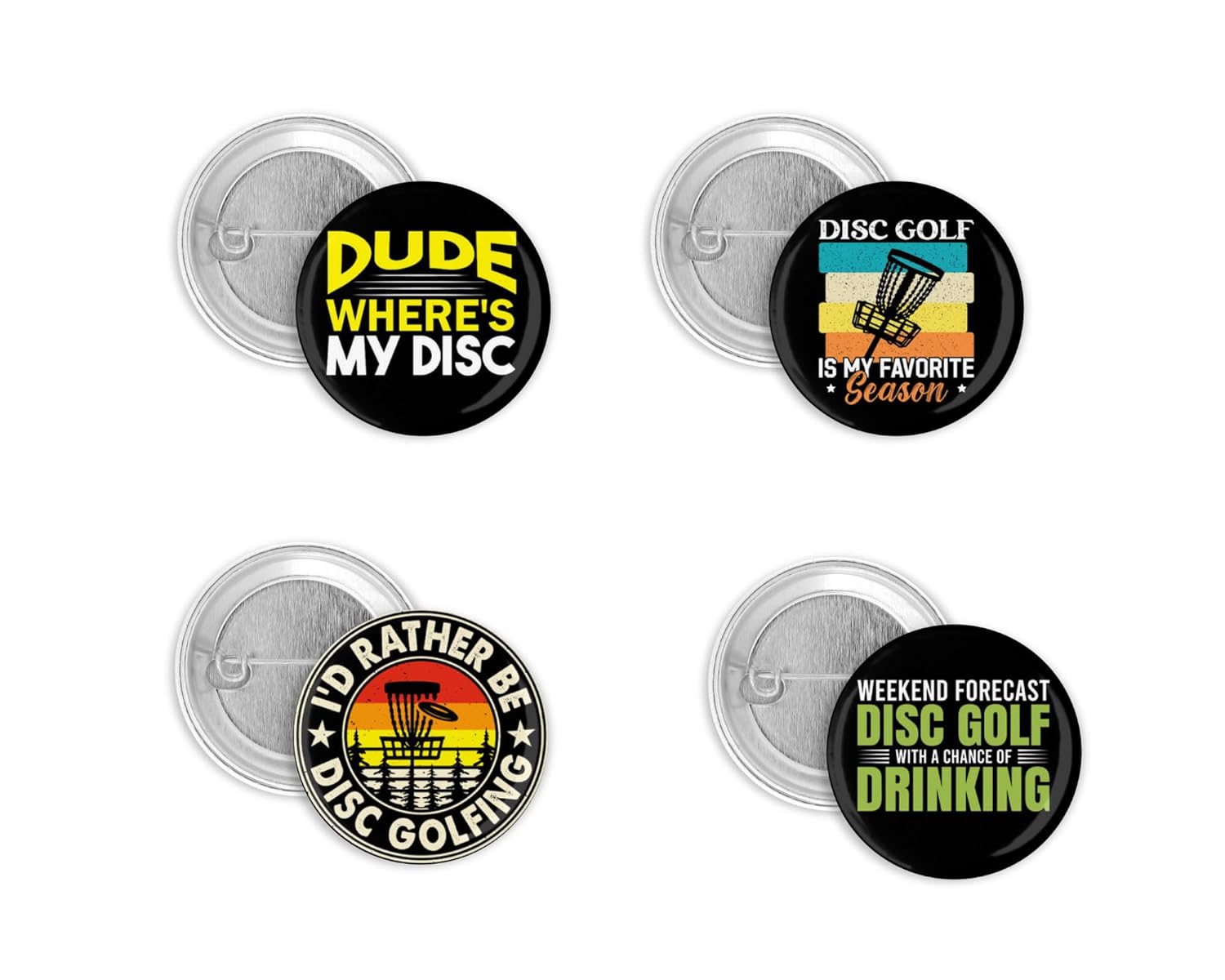 Set of 4 Hilarious Disc Golf Buttons for Instant Smiles!