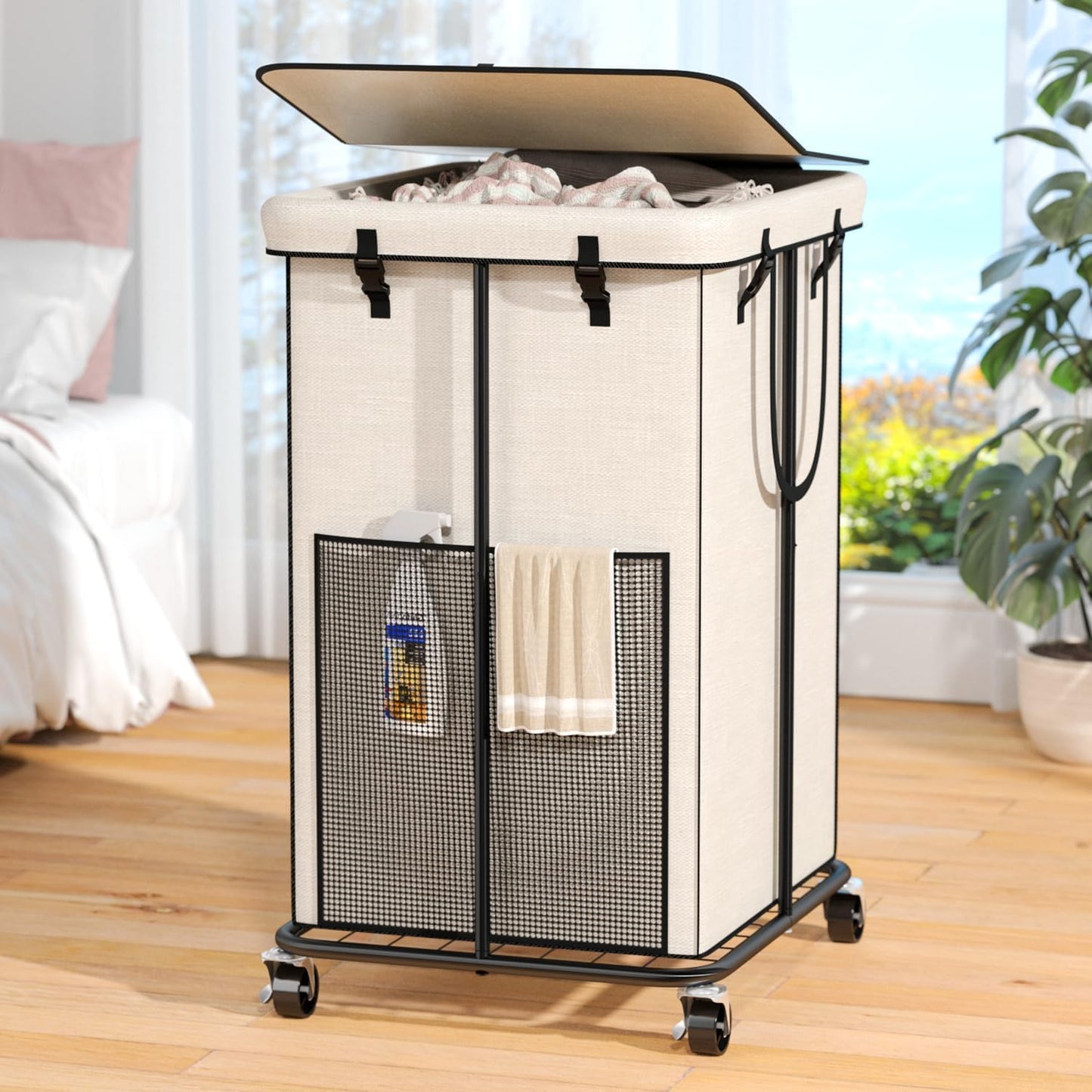 150L Rolling Laundry Basket with Wheels and Detachable Lid