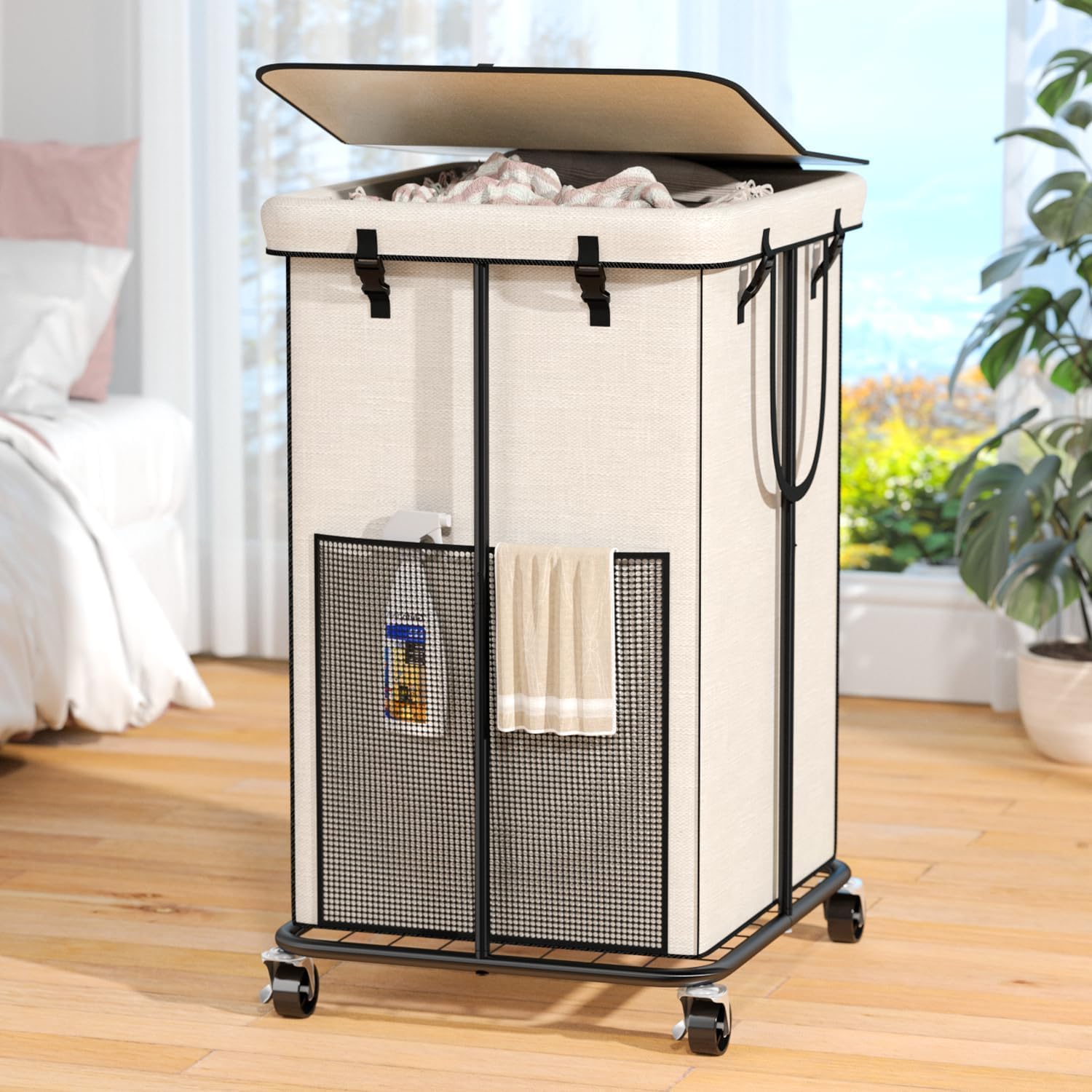 150L Rolling Laundry Basket with Wheels and Detachable Lid