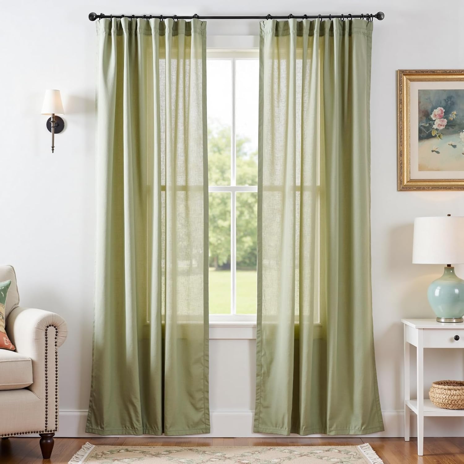 Linen Blend Curtains for Bedroom and Living Room, 90 inch Length