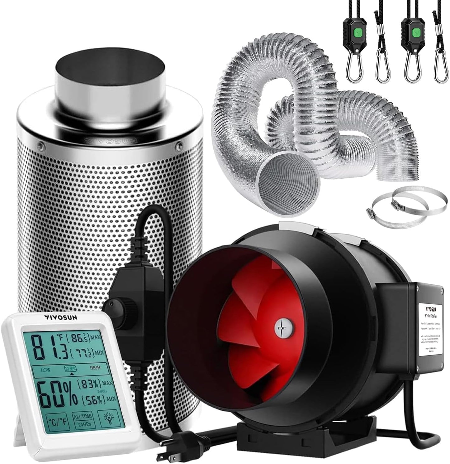 VIVOSUN 6 Inch Inline Fan with Speed Controller and Carbon Filter