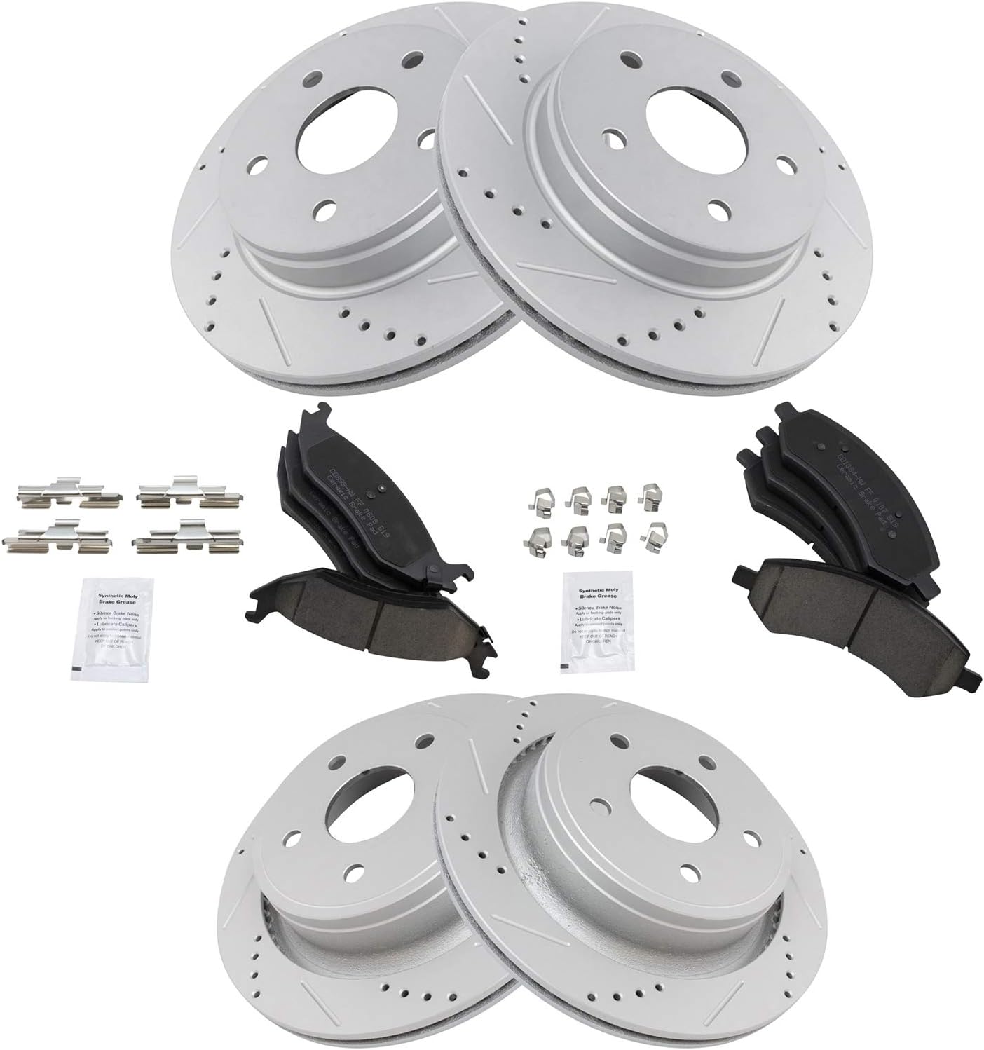 TRQ Performance Drilled Slotted Rotor Ceramic Pad Kit for Dodge
