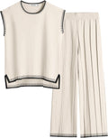 Women 2 Piece Lounge Set Knit Sweater Vest and Wide Leg Pants - Soft