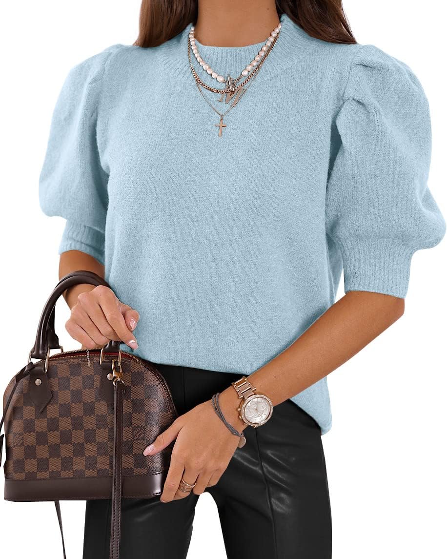 Women's Puff Short Sleeve Sweater Tops for Trendy Casual Wear