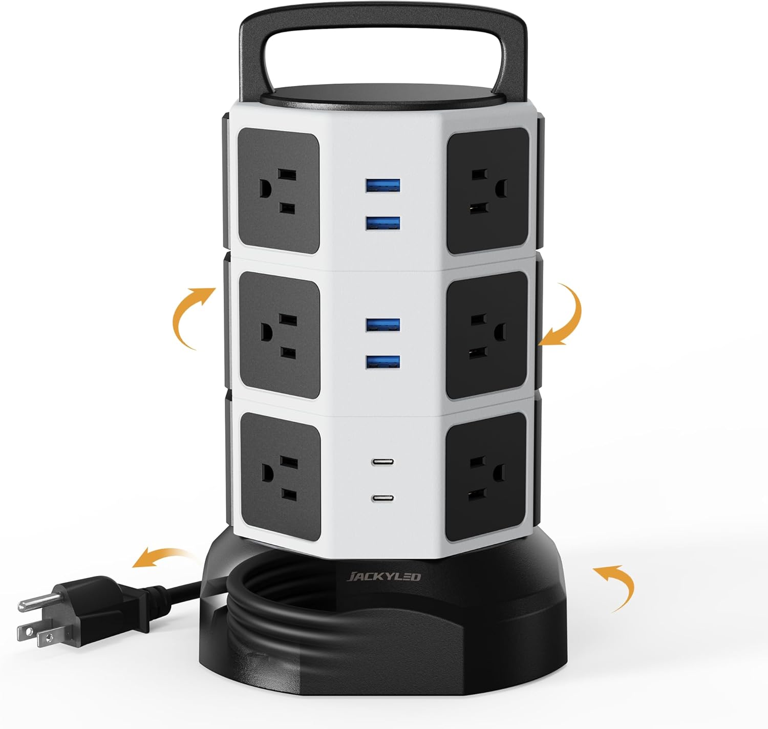 JACKYLED Power Strip Tower: 12 Outlets + 6 USB Charging