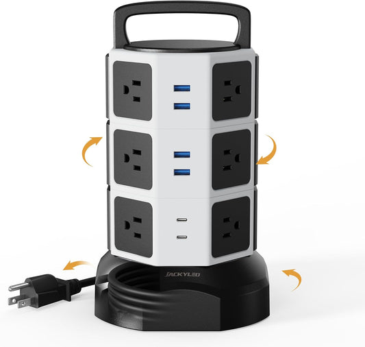 JACKYLED Power Strip Tower: 12 Outlets + 6 USB Charging
