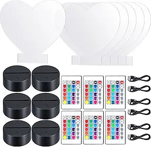 3D Night LED Light Lamp Base Set with Remote and Charging Cables
