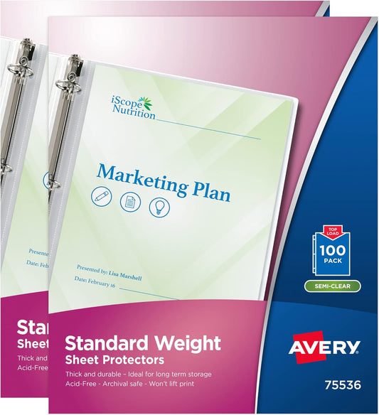 Avery Semi-Clear Standard Weight Sheet Protectors for Binders