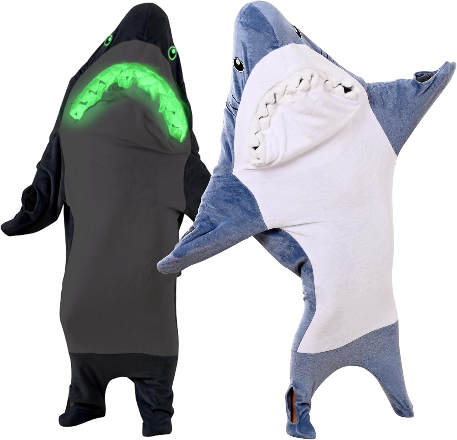 Shark Glow Blanket - Shark Hoodie with Shiny Eyes and Teeth - S Size