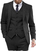 Mens Tweed Herringbone 3 Piece Peak Lapel Suit - Classic Wedding Look