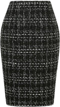 Wool Plaid Pencil Skirt High Waisted Midi - Warm, Classic Fit